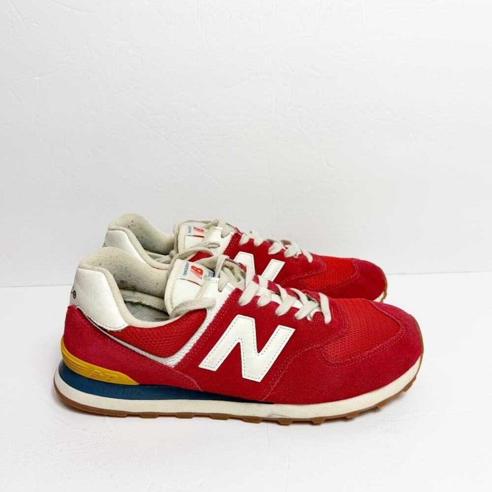NEW BALANCE RED AND WHITE MEN CLASSIC 574 COMFORT SNEAKERS SIZE 10.5 - Picture 7 of 8